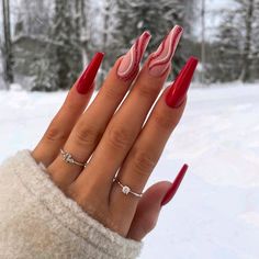 Red Coffin Nails, Red Coffin, Long Red Nails, Red And White Nails, Red Christmas Nails, Red Acrylic Nails, Nude Nail Designs, Beige Nails, Red Nail Designs