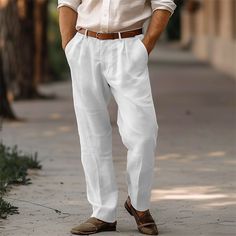 Season:Spring   Fall; Fabric:Linen Cotton Blend; Gender:Men's; Style:Basic,Fashion; Occasion:Holiday,Daily,Casual; Fit Type:Regular Fit; Function:Breathable,Comfort; Waistline:Mid Waist; Pattern:Plain; Design:Front Pocket,Straight Leg; Pants Type:Trousers,Linen Pants,Pleated Pants,Summer Pants,Dress Slacks; Fly Type:Zipper,Button; Front page:FF; Listing Date:08/09/2024; Pants Length:Full Length Fitted White Casual Chinos, Trousers Linen, Mens Linen Pants, Basic Fashion, Cotton Linen Pants, Business Pants, Pants Summer, Mens Linen, Dress Slacks