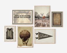 a group of pictures with basketballs on them