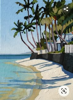 a painting of palm trees on the beach