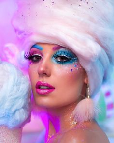 Candy Face Makeup, Candy Makeup Look, Cupcake Makeup, Cotton Candy Makeup, Candy Photoshoot, Circus Makeup, Slinky Toy, Creative Movement