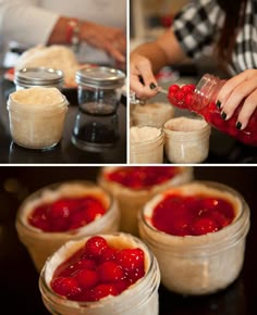 three pictures showing different stages of making jelly