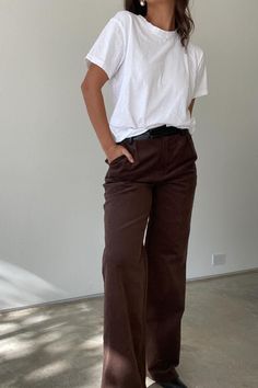 l PU Contrast Corduroy Waistband Pants    l Self: 97% Cotton, 3% Spandex   l Contrast: 50% PU, 50% Polyester   * MODEL IS 5'7″ AND IS WEARING A SMALL. Straight Leg Corduroy Pants For Work, Mid-rise Brown Bottoms For Everyday, Corduroy Straight Leg Workwear Bottoms, Corduroy Straight Leg Bottoms For Work, Brown Corduroy Pants For Work, Brown High-waisted Corduroy Pants, Everyday Brown Straight Pants, Brown Corduroy Bottoms With Belt Loops, Fall Workwear Corduroy Bottoms