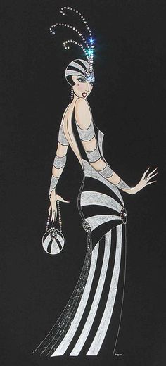 a woman in a black and white striped dress with a hat on her head is holding a purse