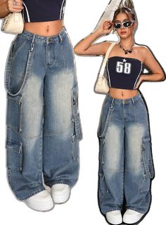 Wide Leg Cargo Pants, Denim Wide Leg, Girl Vintage, Drop Shoulder Sweaters, Wide Leg Denim, Blue Denim Jeans, Womens Fall, Maternity Bag, Socks Women