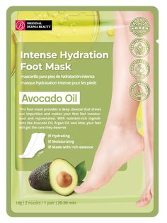 A rich essence-infused foot mask that pulls away impurities and deeply hydrates your feet, leaving them feeling rejuvenated and nourished. The sheet mask is made up of all-natural ingredients that have been carefully chosen to moisturize and smooth the skin. Foot Mask, Sheet Mask, Health Products, Avocado Oil, Natural Ingredients, Avocado, Essence, Moisturizer, Mask