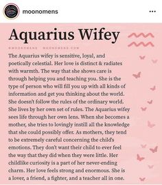 the poem for aquarius's wife is shown in pink and has butterflies on it