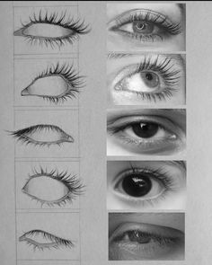 various types of eyelashes are shown in this drawing lesson, which shows how to draw the eyes