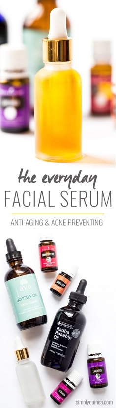 DIY Everyday Facial Serum made from jojoba oil, rosehip seed oil and my favorite essential oils! Everyday Oil, Facial Serum Diy, Diy Serum, Skin Tightening Cream, Oil Cleansing, Diy Facial, Rosehip Seed Oil, Diy Skincare, Diy Body