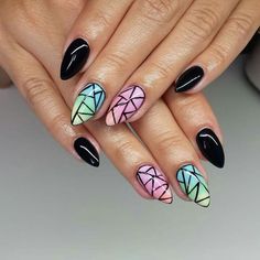 The Best Colors For Almond Shaped Nails Nagel Stamping, Black And White Nail, Witchy Nails, Halloween Acrylic Nails, October Nails, Glamour Nails, Grunge Nails, Geometric Nail, Short Nails Art