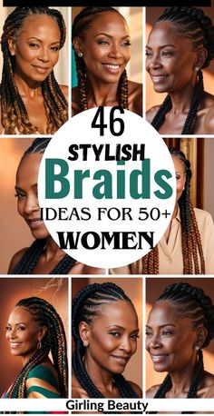 46 stylish braids hairstyles for women over 50, perfect for adding elegance and flair to your look. From classic braided updos to chic twists and sophisticated styles, find inspiration for ageless beauty. #BraidsHairstyles #WomenOver50 Older Women Braided Hairstyles, Braids For 50 Year Old Black Women, Braided Buns For Black Women, Professional Braids For Work, Black Braided Hairstyles Updos, Afro Hair Inspiration, Latest Braid Styles