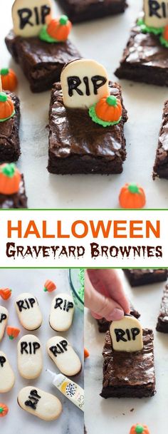 halloween graveyard brownies with tombstones on them