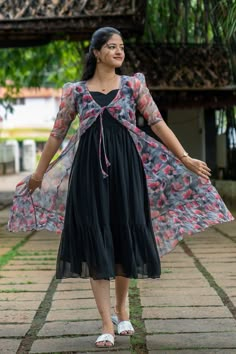 Casual Wear – KULINA Georgette Frock For Women, Pleated Frock, Organza Coat, Ladies Frock Design, Frock Designs For Women, Dress Designs For Stitching, Short Frocks