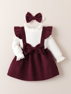 Burgundy And Cream Family Pictures, Newborn Winter Dress, Winter Baby Dress, Baby Holiday Outfits, Infant Christmas Outfit, Baby Winter Outfits, Cute Kids Outfits, Burgundy Baby Dress, Baby Winter Dress