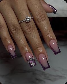 Purple Acrylic Nails, Purple Nail Designs, Purple Nail, Cute Acrylic Nail Designs, French Tip Acrylic Nails, Work Nails, French Acrylic Nails, Unique Acrylic Nails