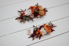 Orange Ivory Rust Floral Comb Floral Headpiece Bridal Flower - Etsy Wedding Flowers Hair, Bridesmaid Hair Flowers, Bridal Hair Wreath, Bridal Floral Crown, Fuchsia Wedding, Floral Hair Pieces, Flower Crown Hairstyle, Flower Hair Pieces, Floral Comb