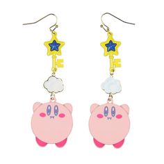 Dive into the charming universe of Kirby with our delightful Kirby Character Dangle Earring Set. great for fans of the beloved video game franchise, these earrings incorporate three key elements of Kirby's world: Kirby himself, a game key, and a cloud, all interconnected to create a playful dangle earring. The charms are made of great zinc alloy, ensuring durability and longevity while maintaining a lightweight feel for comfortable wear. The earrings are secure with a fishhook closure, allowing Kirby Bracelet, Kirby Party, Character Jewelry, Kirby Character, Funky Jewelry, Birthday Gift Ideas, Dream Clothes, Kirby, Easy Wear