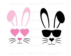 two bunny ears with hearts in the middle and one wearing sunglasses on each side,