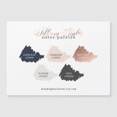 the color palette is shown in different shades, including pinks and blue with gold foil