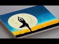 a painting of a person doing yoga in front of a full moon