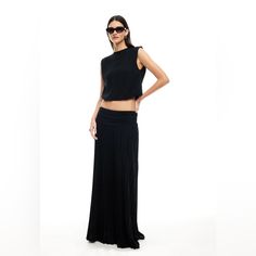 Product Features Our Iconic Dress, But Make It A Set. Field Of Dreams Maxi Skirt Features: Item Runs Large We Recommend Sizing Down Low Rise Wide Waistband Pleated Skirt Size Down For Mid Rise Fit Stretch Material Slightly Sheer - Recommend Nude Undergarments 75% Viscose 17% Polyester 8% Elastane Model Wears Size S And Is 177cm Casual Black Maxi Skirt For Night Out, Chic Black Maxi Skirt For Night Out, Chic Pleated Maxi Skirt For Night Out, Black Relaxed Maxi Skirt For Night Out, Chic Black Pleated Skirt For Evening, Black Pleated Evening Skirt For Summer, Casual Maxi Skirt For Evening, Casual Relaxed Maxi Skirt For Evening, Black Pleated Skirt For Summer Evening