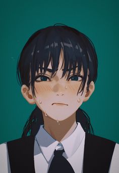 an anime character with black hair wearing a white shirt and tie