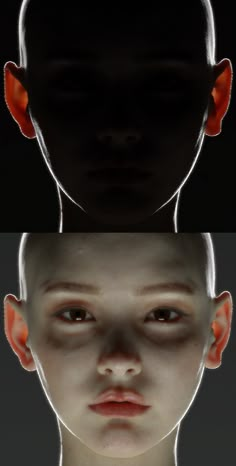 three different angles of the same person's face and head, each with their own shadow