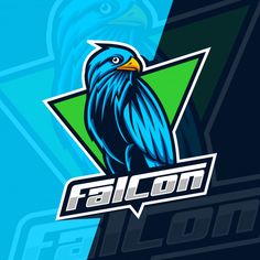 the falcon logo is displayed on a blue and green background