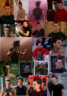 many different pictures of men with mohawks and hair styles, all in one photo