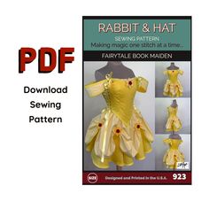 "THIS IS A PDF PATTERN - YOU WILL DOWNLOAD, PRINT, AND TAPE TOGETHER THE PATTERN PIECES! SOLD BY SIZE - MAKE SURE YOU ARE BUYING THE CORRECT SIZE IN THE TITLE. Rabbit and Hat Sewing Pattern 923 Fairytale Book Maiden Includes step by step photo instructions, supply chart and pattern pieces for: Side and Back Tie Bodice with Off Shoulder accents Sleeveless Chemise Top Full Circle Mini Skirt  Flower Clips You want to take your actual measurements and deduct 2-3\".  Ask if you have sizing questions  XS - BUST 32\" WAIST 20\" SMALL - BUST 34\" WAIST 24\" MEDIUM - BUST 36\" WAIST 28\" LARGE - BUST 38\" WAIST 32\" XL - BUST 40\" WAIST 36\" 1X - BUST 42\" WAIST 38\" 2X - BUST 44\" WAIST 40\" 3X - BUST 46\" WAIST 44\" 4X - BUST 48\" WAIST 48\" 5X - BUST 50\" WAIST 52\" This is adjustable. Please ta Princess Daisy Dress Pattern, Princess Buttercup Dress Pattern, Rapunzel Sewing Pattern, Fairy Costume Sewing Pattern, Fairy Skirt Sewing Pattern, Medieval Costume Diy, Tinkerbell Dress, Medieval Garb, Fairy Tale Books