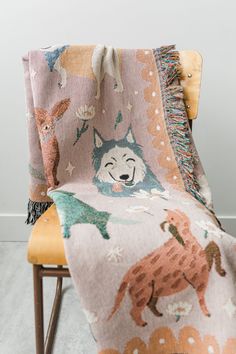 a chair with a blanket on top of it