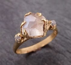 Champagne Ring, 18k Gold Ring, Stone Engagement Rings, Pretty Rings, Delicate Rings, Rough Diamond, Calla Lily, Ring Gemstone