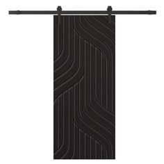 a black and white door with an abstract design on it's side, in front of a white background