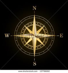 a golden compass on a black background with the letter s in it's center