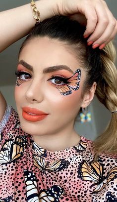 Butterfly Halloween Makeup Women, Butterfly Festival Makeup, Buterfluffy Makeup, Make Up Mariposa, Butterfly Costume Aesthetic, Make Up Karnaval