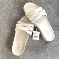 Nwt J. Crew Crisscross Slide Sandals, Size 8, Color Ivory. Very Comfortable And In Perfect Condition! Please Ask Any Questions You May Have Before Purchasing. Reasonable Offers Welcome! White Synthetic Cross Strap Sandals, Stylish Shoes Heels, Classy Sandals, Elegant Shoes Heels, Fancy Sandals, Slides Outfit, Women Slippers Fashion, Leopard Print Sandals, White Slippers