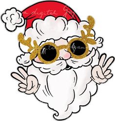 a santa clause with sunglasses and gold glitter