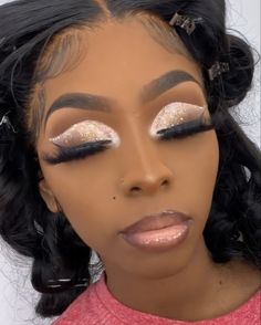 Orange Make Up Looks, Makeup Looks With Glitter, Make Up Looks For Prom, Brown Makeup Looks, Face Beat Makeup, Brown Girls Makeup