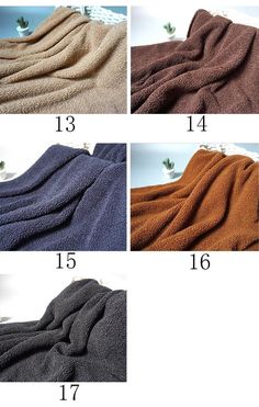 four different types of towels are shown with numbers on the bottom and one is folded in half