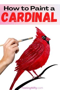 someone is drawing a red bird with a pencil on the paper and it says how to paint a cardinal