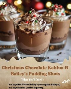 christmas chocolate kahlua and bailey's pudding shots