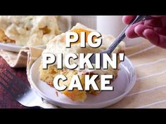 there is a piece of pie on a plate with the words pig pickin'cake