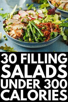 the cover of 30 filling salads under 300 calories, including green beans and radishes