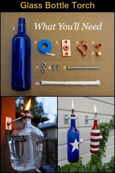 there are pictures of glass bottle torchs and other things to make it look like they have been made