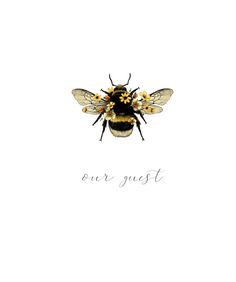 a bee with yellow flowers on it's back and the words out west written in black