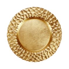 an empty gold plate on a white background