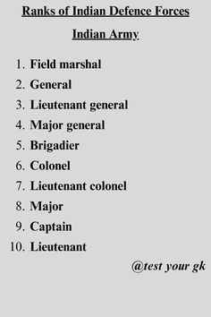 In this post we have given the Ranks of Indian Defence Forces. Our post is full of amazing gk. If you like to read and improve your gk, then you must FOLLOW our page @test your gk
.
LIKE
.
SHARE
.
COMMENT
.
#gk
#upscgkquiz
#generalknowledge
#worldgk	
#facts
#gkinenglish
#gkquiz
#gkindia
#gkmcq
#generalknowledgequiz Brain Development Children, Extra Knowledge, Aviation Education, General Studies, Indian Defence, Indian History Facts, Study Flashcards, Chemistry Notes