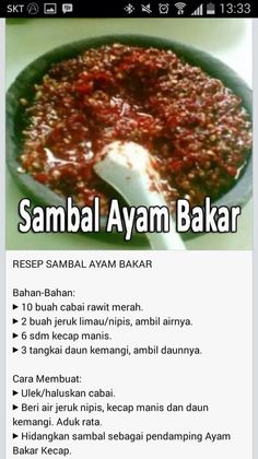 the recipe for sambal ayam bakar is shown in this screenshot