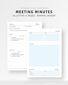 the meeting minutes page is shown in blue and white