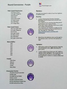 a paper with instructions on how to use gemstones in purples and blue hues